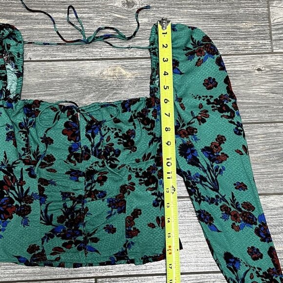 NWT $98 Free People Hilary Printed Top Size XS Green Combo Smocked Blouse - Picture 16 of 16